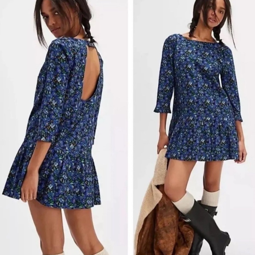 Free People Backless Blue Floral Dress - Picture 1 of 5
